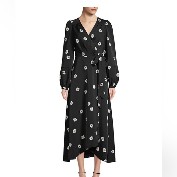Kate Spade black floral clover print wrap dress size 12 - Picture 1 of 8